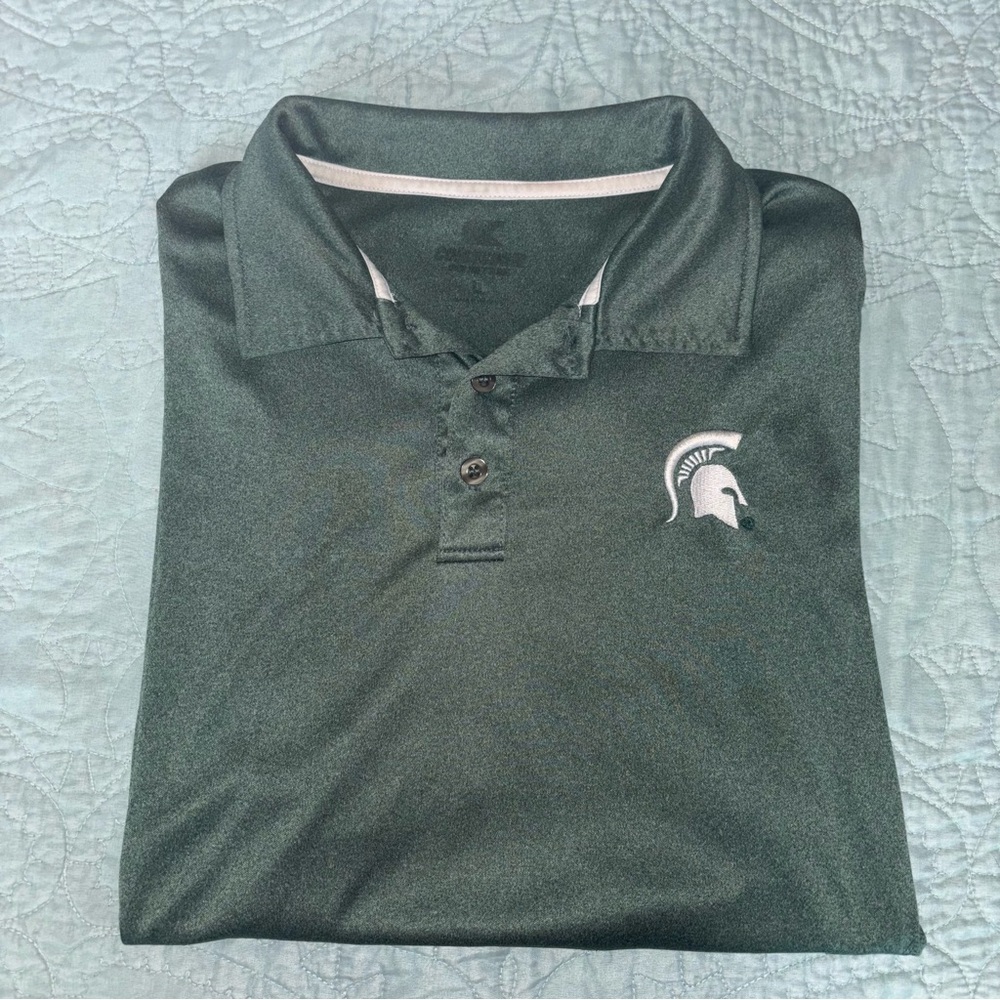 Michigan State University MSU Green Polo Shirt with Spartan Logo Embroidered